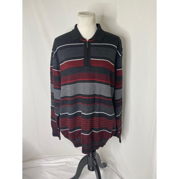 Montechiaro Men’s Sweater Red White Grey and Black Striped 1/4 Zip Size XXL - Picture 2 of 9